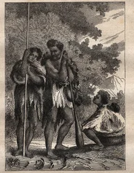 First voyage (1768-1771) by Captain James Cook (1728-1779): a Neo-Zelandan family (Neo Zelandaise) - illustration taken from 