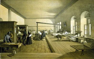 Florence Nightingale (1820 - 1910) in a hospital in Scutari in Turkey around 1855