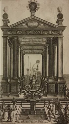 Fountain with Cherub and Temple, Engraving from Grand Art of Artillery by Casimir Siemienowicz