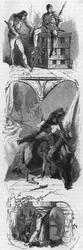 The Duke of Alençon in an Iron Cage, The Count of Armagnac Punching Under the Eyes of His Wife, and The Duke of Nemours Torture. Engraving of the 19th Century