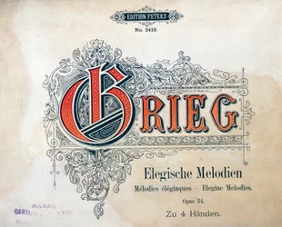Frontispiece of Two elegiac melodies for four hands by Edward Hagerup Grieg