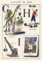G H I: Giraffe, Crane, Dumbbells, Image