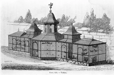 Garden Aviary. Engraving of the 19th Century