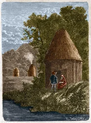 Gaulish houses. 19th century engraving
