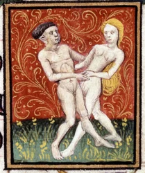 Gemini. Miniature of a horoscope. 15th century manuscript. Bibl. Trivulziana, Milan