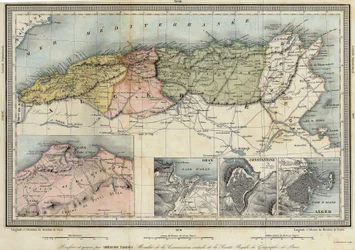 Geographic map of Algeria and details of the provinces of Algiers, Oran and Constantine, realized by Amboise Tardieu