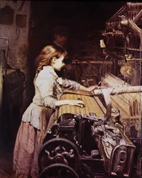 Girl working in a mechanical spinning, late 19th century