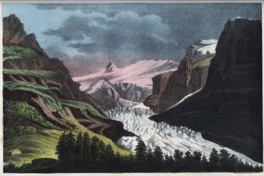 Grindelwald Glacier in Switzerland in the 19th century - engraving from “Usi e Costumi di Tutti i Popoli dell