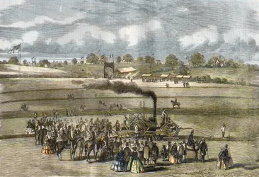 Great Britain: Agriculture, Plowing Scene. Boydell Steam Plow Near Louth in 1854