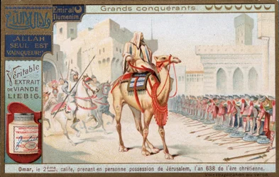Great Conquerors: Omar ibn al Khattab or Omar I (554-644), 2nd Caliph of Islam, Taking in Person Possession of Jerusalem (Israel), 638 - Liebig Chromolithography