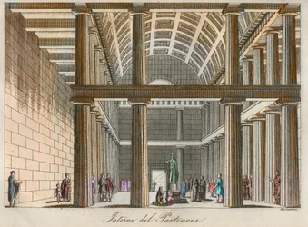 Greek civilization - Ideal reconstruction of the Parthenon at Athens - engraving from 