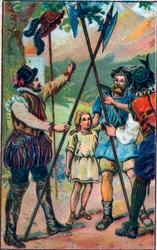 William Tell (legendary hero of Swiss independence) refused to bow to the hat. Chromolithography of the late 19th century.