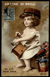 Hairy Seed - Juice for Dad: A Child Molding Coffee, Postcard, Early 20th Century