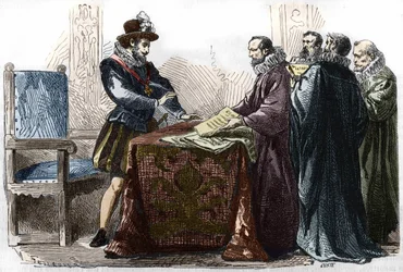 Henri IV signing the Edict of Nantes on April 13, 1598