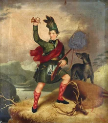 Highland Hunter with Dog and Dead Deer