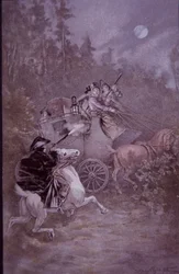 Highwayman holds up stagecoach in the early 19th century