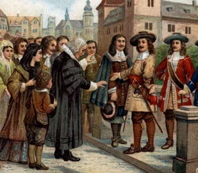 Historical episodes of famous cities: The Grand Elector, Frederic William I of Brandenburg (1620-1688), received French emigrants in Berlin (1685). He welcomed French Protestants who, following the revocation of the Nantes Edit, had abandoned France