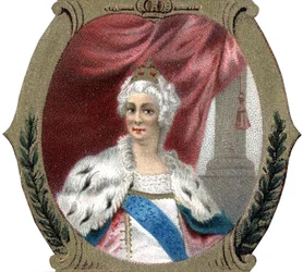 History of Russia: Portrait of Catherine II of Russia (1729-1796). Late chromolithography of the 19th century.