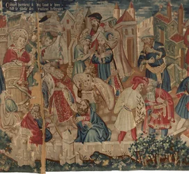 History of Saint Piat and Saint Eleuthère, Scene 4: Hirineus is destroying the idol of the Tournai people