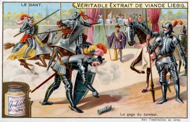 History of the glove: throwing the glove, pledge of battle in knights tournaments - Liebig chromolithography