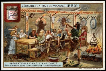 Houses in Antiquity: feast room in the residence of Harald I Harfager (850-933) called Belle Chevelure, king of Norway