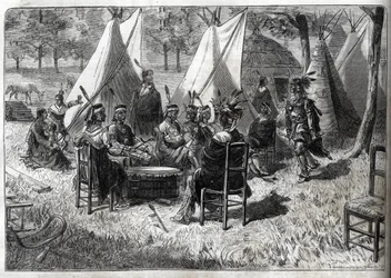 Human Zoos - Human Zoo - Ethnological Exhibitions - Mohas Indians at the Garden of Acclimatization, The Illustrated Diary of 1883 - Fifteen Nebraska Native Americans