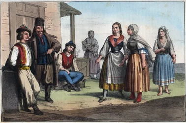 Hungarian peasant in the 19th century - engraving from “Usi e Costumi di Tutti i Popoli dell