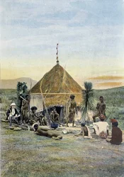Illustration of a Telegraphic Camp Near Uarai in New Caledonia
