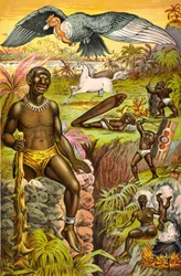 Illustration with imaginary monsters from Africa entitled 