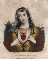 Immaculate Heart of Mary - Religious image of the Sacred Heart of Mary - engraving of the 19th century