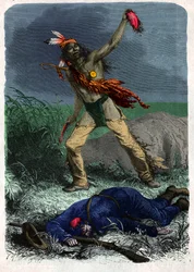 Indian Scalps a Soldier (illustration, circa 1900)