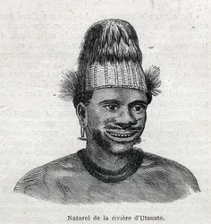Indigenous people of New Guinea: native of the Utamate River. Engraving in 