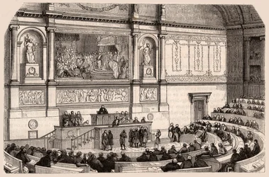 Inside view of the National Assembly at a session of the Chamber of Deputies, Paris, France