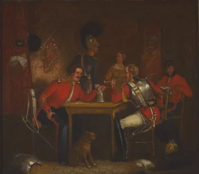 Interior of Guard Room, with soldiers of the Life Guards and Royal Horse Guards