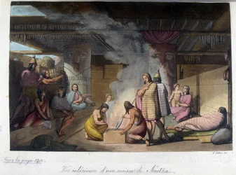 Internal view of a house in Nutka, Russia. In “The old and modern costume” 1819-1820, by Ferrario