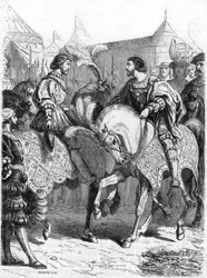 Interview of Francois 1st and Henry VIII. Engraving of the 19th century