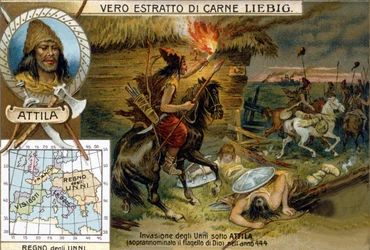 Invasion of the Huns under Attila, nicknamed the scourge of God, in 444 - Liébig advertising vignette