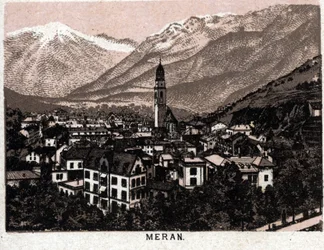 Italian Tyrol: view of the city of Meran in 