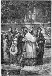 Jacques-Benigne Bossuet (1627-1704), French prelate and writer in the alley of philosophers in Versailles. Engraving of the 19th century.