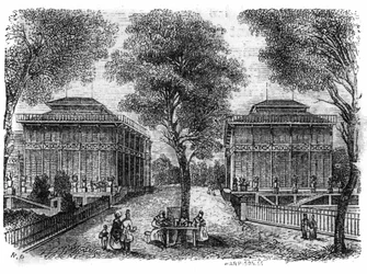 Jardin des Plantes in Paris in 1861: iron pavilions.