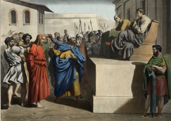 Jesus Christ before Pontius Pilate (Anonymous engraving from the middle of the 19th century)