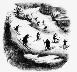 Games of the North: Skiers Down a Track (engraving)