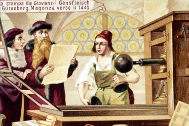 Johannes Gensfleisch Gutenberg (1400-1468). circa 1440. 19th century chromolithography.