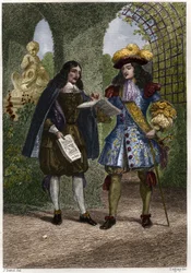 John the Baptist Colbert with Louis XIV, King of France and Navarre. Engraving of the 19th century. Private collection.