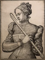Player of Douçaine, circa 1560 (Wood engraving)
