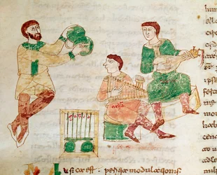 Juggler and Court musicians (miniature, 9th century)