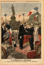 Jules Dalou (1838-1902) Sculptor, Decorated the Legion of Honor by the President of the Republic Emile Loubet (1838-1929), on the Occasion of the Inauguration of the Statue The Triumph of the Republic on the Place de la Nation in Paris. Engraving in