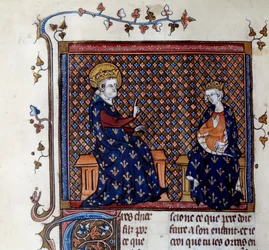 King Louis IX (1214-1270) teaches the master of king to his son, future Philip III