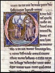 King Modreius. Manuscript: Conquest of the Saint Gréal, Written 717 Years After the Passion of Our Lord. Bibliotheque Municipale de Rennes, ms. 255 (Collection of Novels of the Round Table); Paris