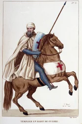 Knight Templar in war dress of the 14th century, engraving of 1830